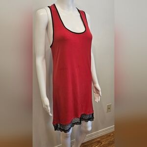Nicole Miller Red Nightie With Black Lace Trim